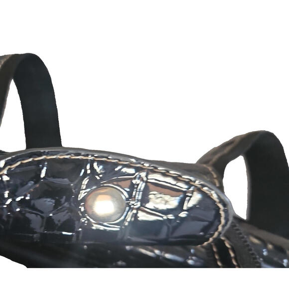 BigY2K Kathy Van Zeeland Black  Faux Leather Shoulder Bag Silver Accents 16"x13" - Picture 5 of 8